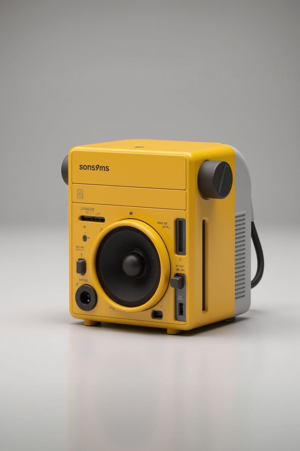 a yellow and grey square radio